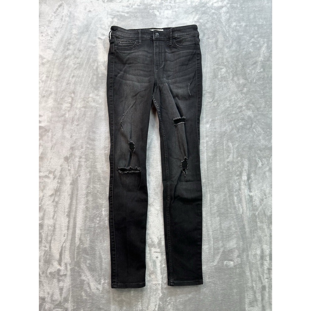 Hollister Womens Jean Sz 5R Black High Rise Super Skinny Distressed Stretch Fade
